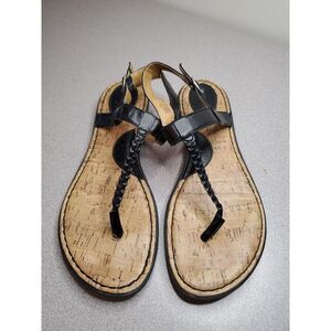 Merona Sandals Womens Sz 9.5 Strappy Black Thong Woven Braided‎ Flats